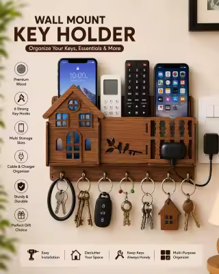 3D Wooden Phone and Key Stand