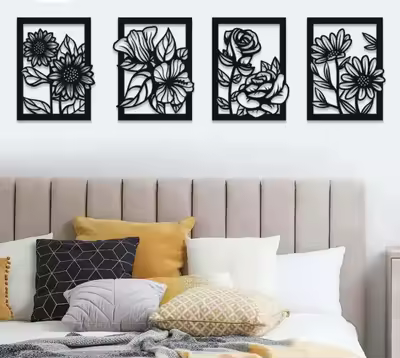 Flower Frame Wall Decor, 4pc
